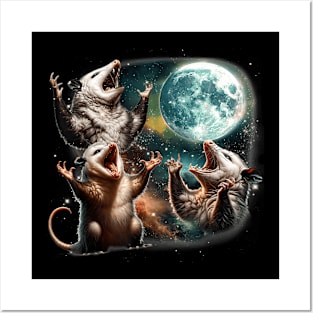 Three Opossum Moon 3 Possum Full Weird Magic Meme Posters and Art